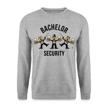 Bachelor Security (JGA / Karikatur / Tanz / 3C B) - Unisex Pullover - Weißgrau meliert - Vorne - Alina (178cm) & Michal (187cm)