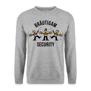 Bräutigam Security (JGA / Karikatur / Tanz / 3C B) - Unisex Pullover - Weißgrau meliert - Vorne - Alina (178cm) & Michal (187cm)