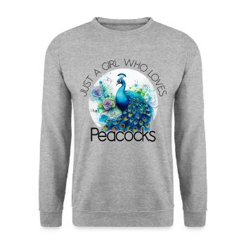 Pfau Blumen Pfauenfeder Exotisch Farbenfroh Bunt - Unisex Pullover - Weißgrau meliert - Vorne - Alina (178cm) & Michal (187cm)