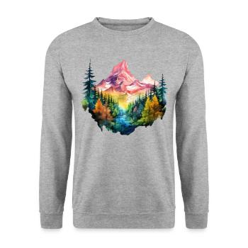 Natur Abenteuer Wildnis Berge Wald Bäume Bunt - Unisex Pullover - Weißgrau meliert - Vorne - Alina (178cm) & Michal (187cm)