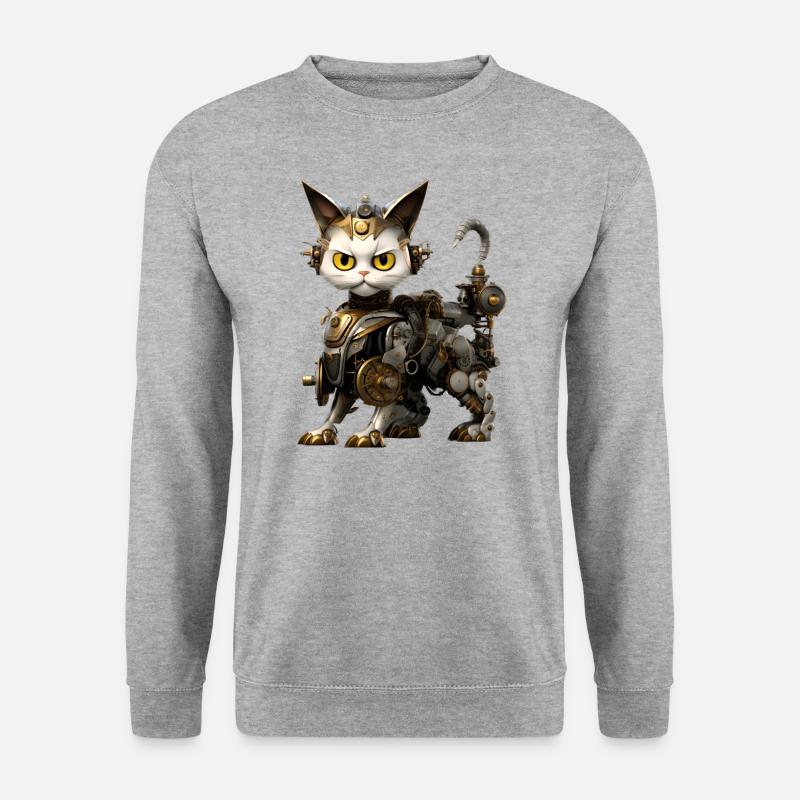Steampunk Katze - Unisex Pullover - Weißgrau meliert