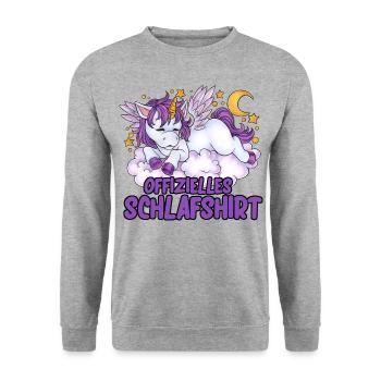 Mein offizielles Schlafshirt - schlafendes Einhorn - Unisex Pullover - Weißgrau meliert - Vorne - Alina (178cm) & Michal (187cm)