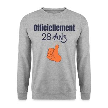 Officiellement 28 Ans' - Sweat-shirt Unisexe - gris chiné - Devant - Alina (178cm) & Michal (187cm)