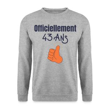 Officiellement 43 Ans - Sweat-shirt Unisexe - gris chiné - Devant - Alina (178cm) & Michal (187cm)
