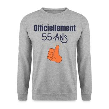 Officiellement 55 Ans - Sweat-shirt Unisexe - gris chiné - Devant - Alina (178cm) & Michal (187cm)