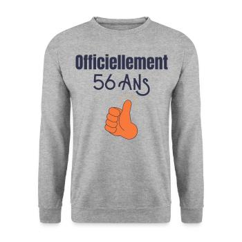 Officiellement 56 Ans - Sweat-shirt Unisexe - gris chiné - Devant - Alina (178cm) & Michal (187cm)