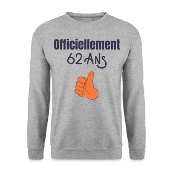 Officiellement 62 Ans - Sweat-shirt Unisexe - gris chiné - Devant - Alina (178cm) & Michal (187cm)
