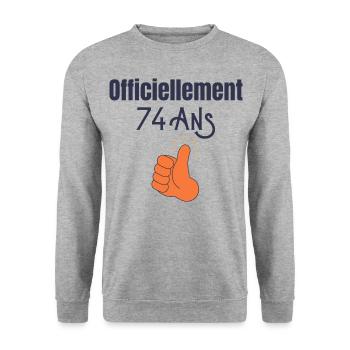 Officiellement 74 Ans - Sweat-shirt Unisexe - gris chiné - Devant - Alina (178cm) & Michal (187cm)