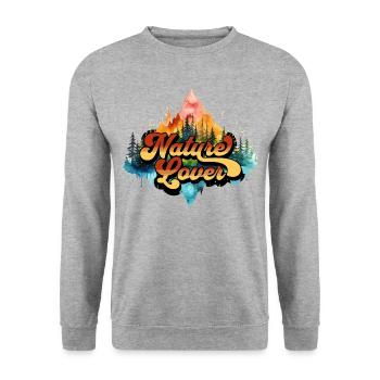 Natur Abenteuer Wildnis Berge Wald Bäume Bunt - Unisex Pullover - Weißgrau meliert - Vorne - Alina (178cm) & Michal (187cm)