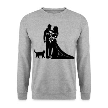 brautpaar mit katze Hochzeit heiraten Junggeselle - Unisex Pullover - Weißgrau meliert - Vorne - Alina (178cm) & Michal (187cm)