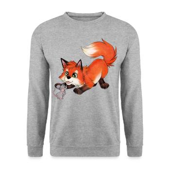 Süßer Fuchs spielt mit Maus Geschenk für Fuchsfan - Unisex Pullover - Weißgrau meliert - Vorne - Alina (178cm) & Michal (187cm)