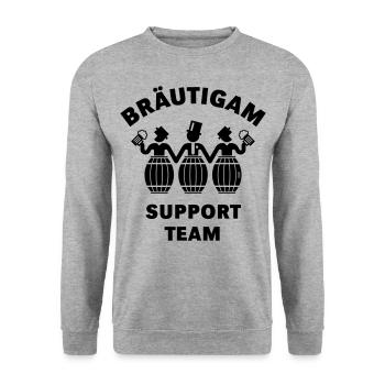 Bräutigam Support Team (JGA / Bierfässer / B) - Unisex Pullover - Weißgrau meliert - Vorne - Alina (178cm) & Michal (187cm)