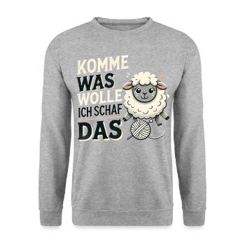 Komme was wolle ich Schaf das - Unisex Pullover - Weißgrau meliert - Vorne - Alina (178cm) & Michal (187cm)