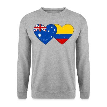 Australien Kolumbien Flagge Herz used - Unisex Pullover - Weißgrau meliert - Vorne - Alina (178cm) & Michal (187cm)