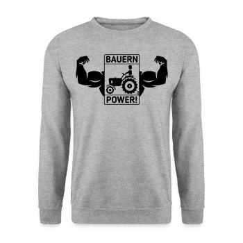 Bauern Power! (Landwirt Bauer Trecker Traktor / B) - Unisex Pullover - Weißgrau meliert - Vorne - Alina (178cm) & Michal (187cm)