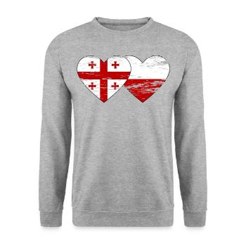 Géorgie Pologne drapeau coeur utilisé - Sweat-shirt Unisexe - gris chiné - Devant - Alina (178cm) & Michal (187cm)