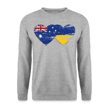 Australien Ukraine Flagge Herz used - Unisex Pullover - Weißgrau meliert - Vorne - Alina (178cm) & Michal (187cm)