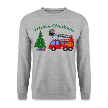 camion de pompiers Joyeux Noël - Sweat-shirt Unisexe - gris chiné - Devant - Alina (178cm) & Michal (187cm)