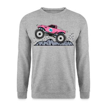 Monstertruck Geburtstag 10 Pink - Unisex Pullover - Weißgrau meliert - Vorne - Alina (178cm) & Michal (187cm)