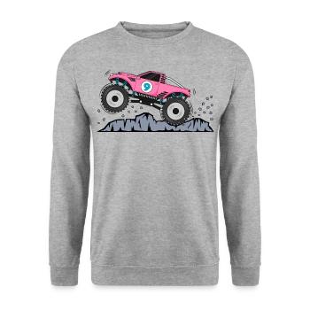 Monstertruck Geburtstag 9 Pink - Unisex Pullover - Weißgrau meliert - Vorne - Alina (178cm) & Michal (187cm)