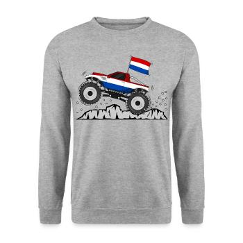 Monstertruck Holland Flagge - Unisex Pullover - Weißgrau meliert - Vorne - Alina (178cm) & Michal (187cm)