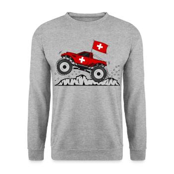 Monstertruck Schweiz Flagge - Unisex Pullover - Weißgrau meliert - Vorne - Alina (178cm) & Michal (187cm)