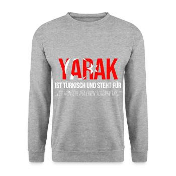 Yarak Schwanz Türke Türkei Türken Dummer Spruch - Unisex Pullover - Weißgrau meliert - Vorne - Alina (178cm) & Michal (187cm)