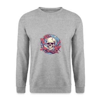 Skull Totenkopf Logo - Unisex Pullover - Weißgrau meliert - Vorne - Alina (178cm) & Michal (187cm)