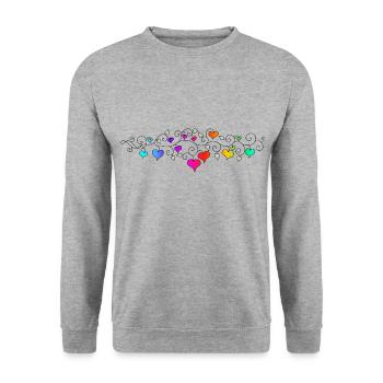 bunte Herzen Valentinstag - Unisex Pullover - Weißgrau meliert - Vorne - Alina (178cm) & Michal (187cm)