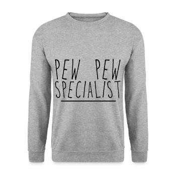 Pew Pew Spécialiste 4 - Sweat-shirt Unisexe - gris chiné - Devant - Alina (178cm) & Michal (187cm)
