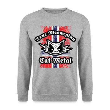 True Meowegian Cat Metal - Norwegische Flagge - Unisex Pullover - Weißgrau meliert - Vorne - Alina (178cm) & Michal (187cm)