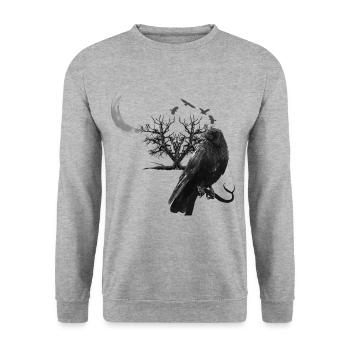krähe, mondsichel, Bäume, gothic design - Unisex Pullover - Weißgrau meliert - Vorne - Alina (178cm) & Michal (187cm)