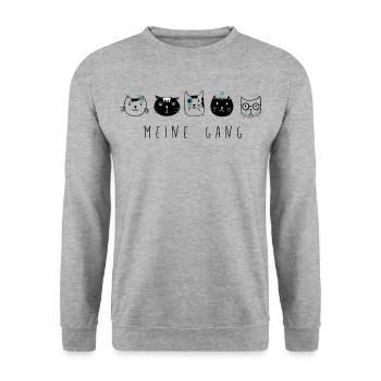 Meine Gang - Katzen Illustration Catlove - Unisex Pullover - Weißgrau meliert - Vorne - Alina (178cm) & Michal (187cm)