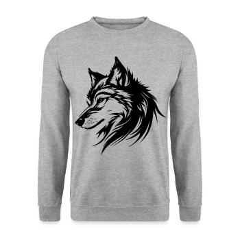 Wolf Silhouette - Unisex Pullover - Weißgrau meliert - Vorne - Alina (178cm) & Michal (187cm)