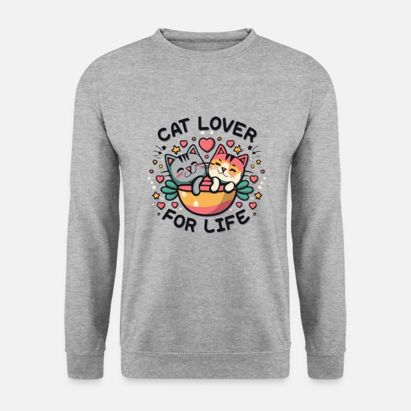 Cat lover for life - Unisex Pullover - Weißgrau meliert