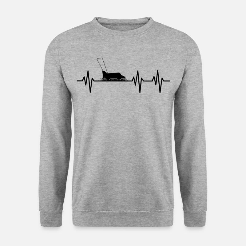 Rasenmäher Herzschlag Gras Mähen Gartenarbeit - Unisex Pullover - Weißgrau meliert