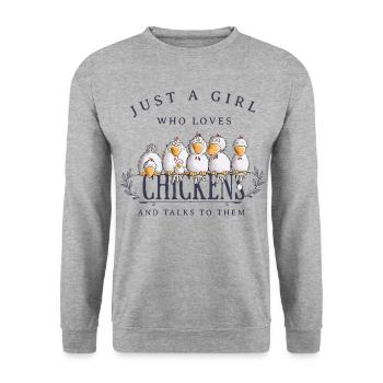 Juste une fille qui aime les poulets Hühner - Sweat-shirt Unisexe - gris chiné - Devant - Alina (178cm) & Michal (187cm)
