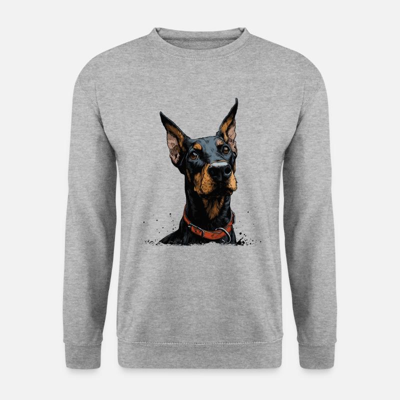 Cooler Dobermann - Unisex Pullover - Weißgrau meliert