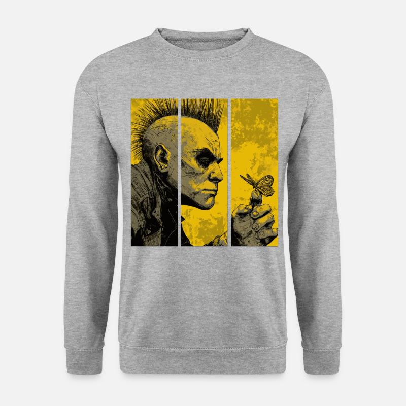 Punkrocker beobachtet Schmetterling - Unisex Pullover - Weißgrau meliert
