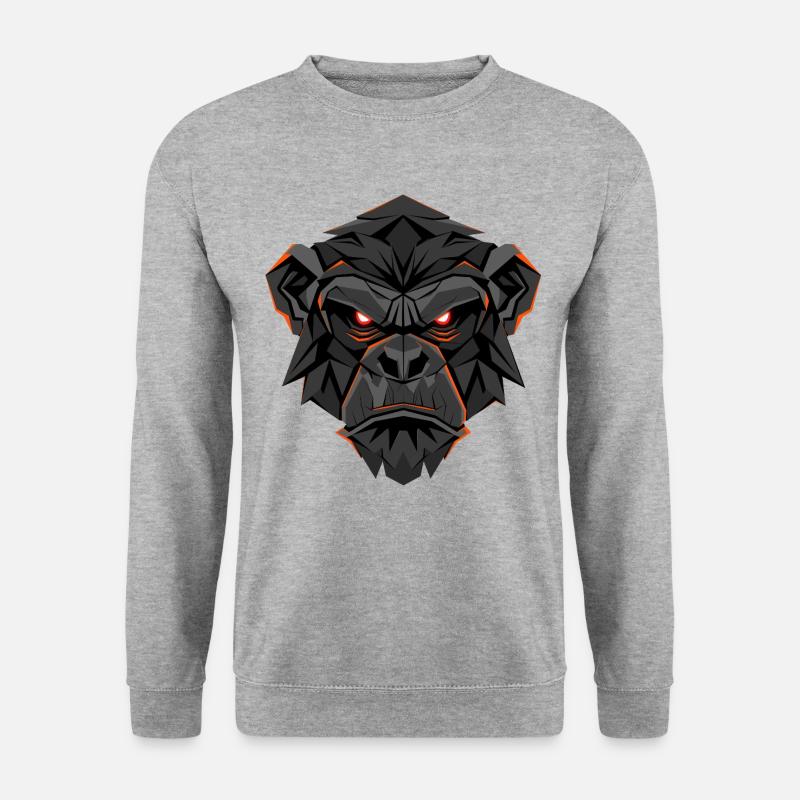 Neon Gorilla Lowpoly Gesicht - Unisex Pullover - Weißgrau meliert