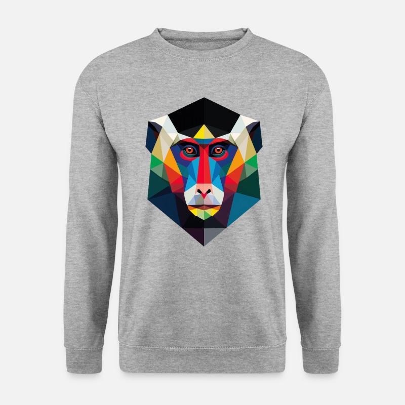 Geometrischer Affenkopf Kunstdruck - Unisex Pullover - Weißgrau meliert