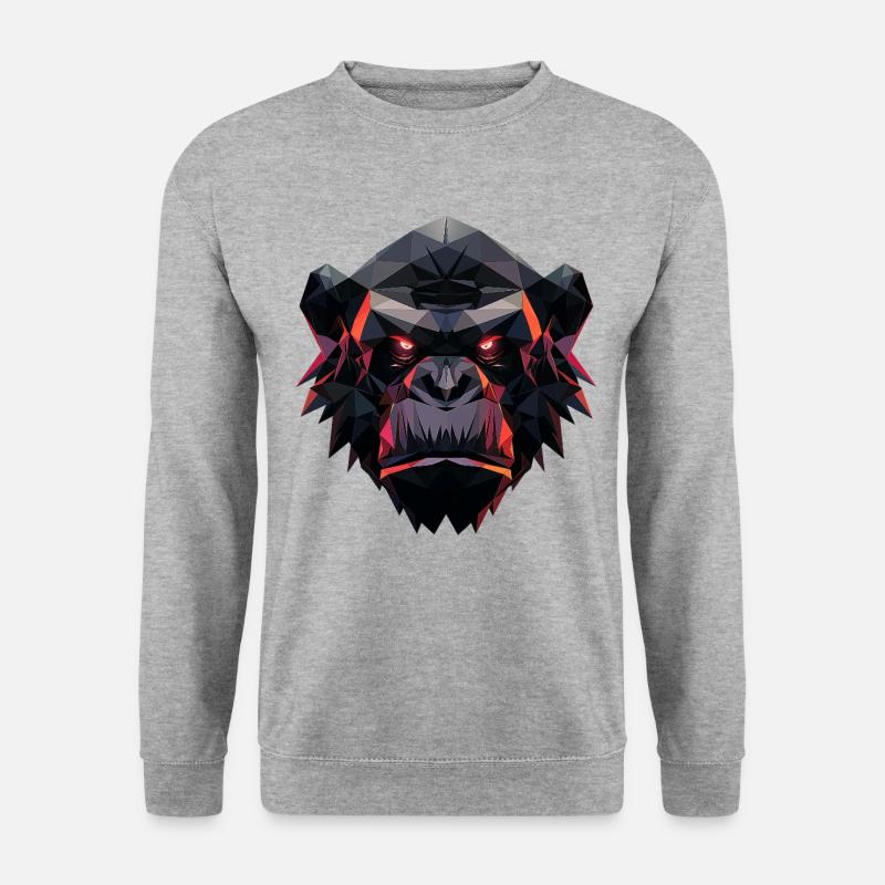 Gorilla Prisma Kopf Low Poly Art Design - Unisex Pullover - Weißgrau meliert