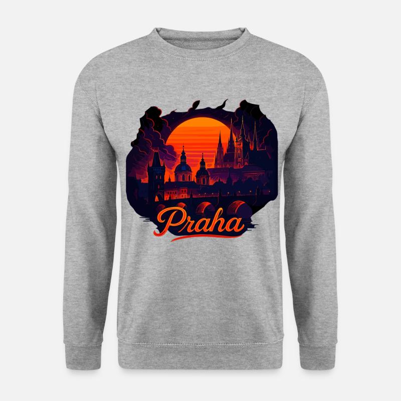 Praha Abendlicht Skyline Abendrot Geschenk - Unisex Pullover - Weißgrau meliert