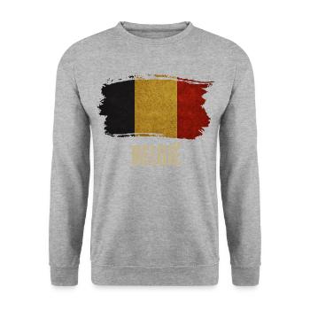 Grunge-Flagge von Belgien, ich liebe Belgien - Unisex Pullover - Weißgrau meliert - Vorne - Alina (178cm) & Michal (187cm)