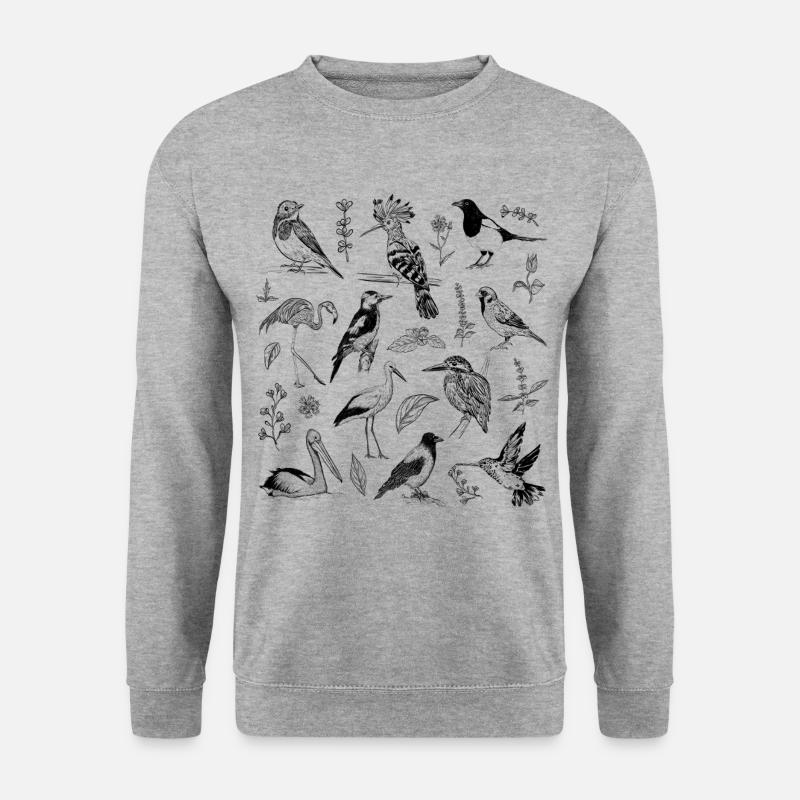 Vögel Liebhaber, Retro-Vogel-Tattoo - Unisex Pullover - Weißgrau meliert