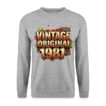 Vintage Original 1981 - Sweat-shirt Unisexe - gris chiné - Devant - Alina (178cm) & Michal (187cm)