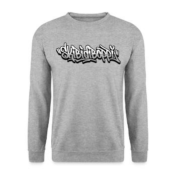 Skibidiboppi-Graffiti-Schrift - Unisex Pullover - Weißgrau meliert - Vorne - Alina (178cm) & Michal (187cm)
