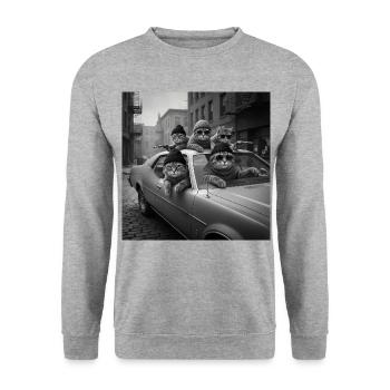 Lustiges Gangster-Katzen-T-Shirt für Männer  - Unisex Pullover - Weißgrau meliert - Vorne - Alina (178cm) & Michal (187cm)