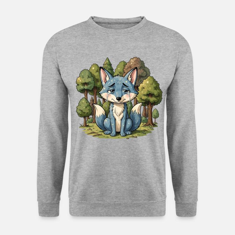 Blauer fuchs tier traurig wald - Unisex Pullover - Weißgrau meliert