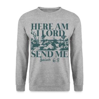 Ici, Seigneur, envoie-moi Ésaïe 6:8 - Sweat-shirt Unisexe - gris chiné - Devant - Alina (178cm) & Michal (187cm)